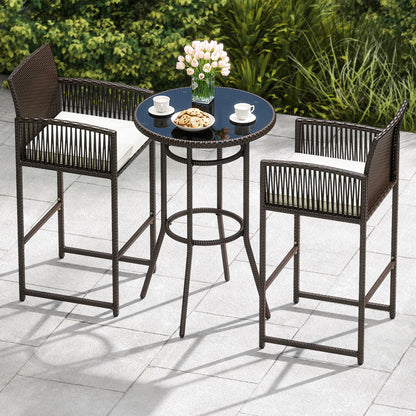 3 Piece Patio Bar Set, Wicker Bar Height Round Table And Armchairs, White Patio Bar Furniture at Gallery Canada