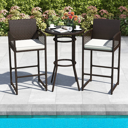 3 Piece Patio Bar Set, Wicker Bar Height Round Table And Armchairs, White Patio Bar Furniture at Gallery Canada
