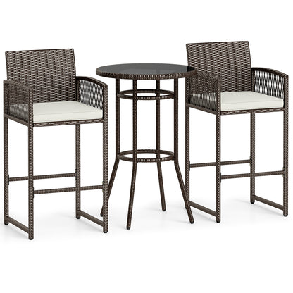 3 Piece Patio Bar Set, Wicker Bar Height Round Table And Armchairs, White Patio Bar Furniture White at Gallery Canada