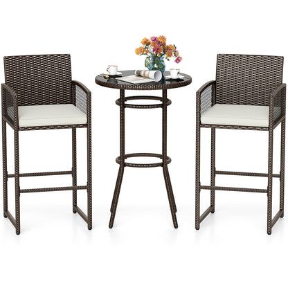 3 Piece Patio Bar Set, Wicker Bar Height Round Table And Armchairs, White Patio Bar Furniture at Gallery Canada