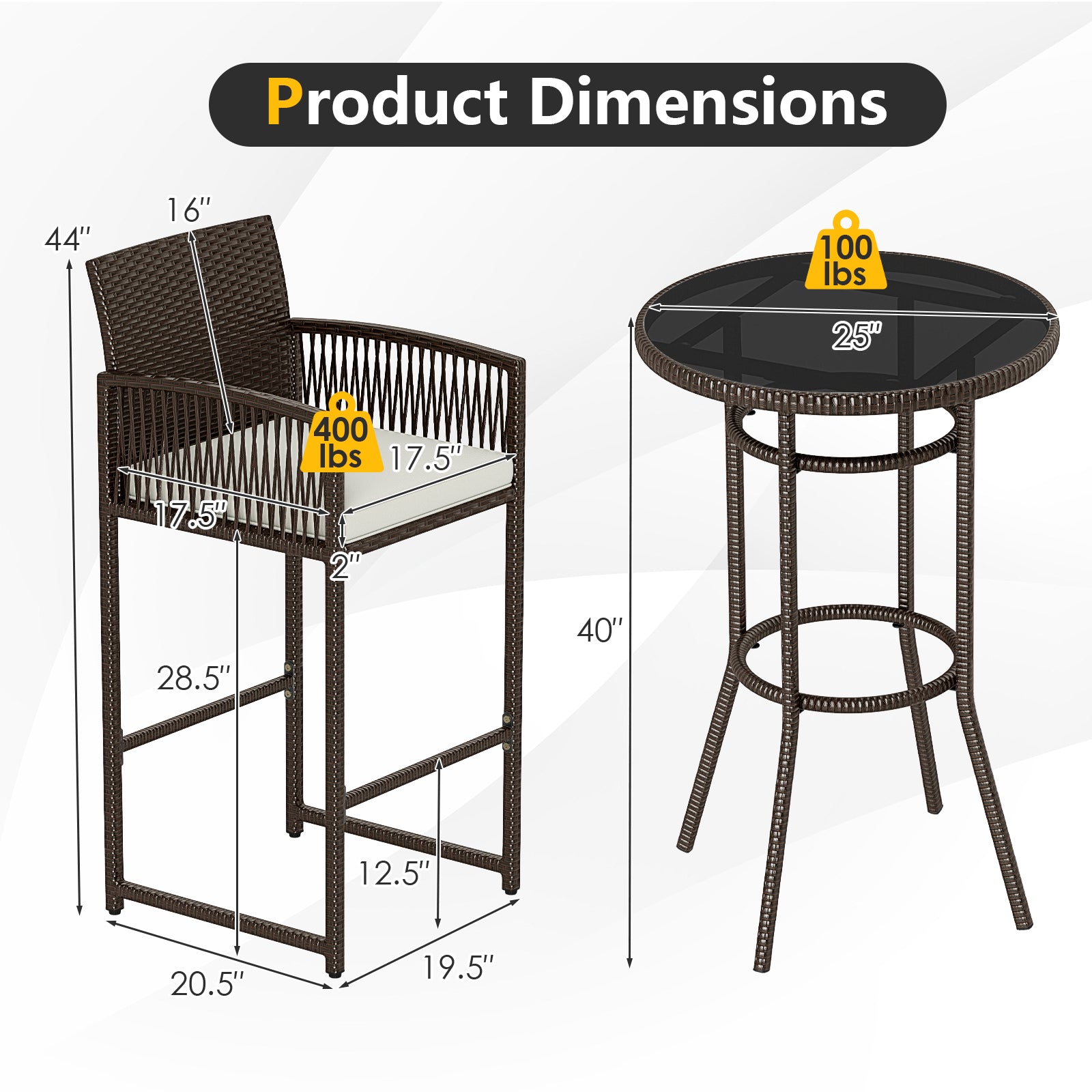 3 Piece Patio Bar Set, Wicker Bar Height Round Table And Armchairs, White Patio Bar Furniture at Gallery Canada