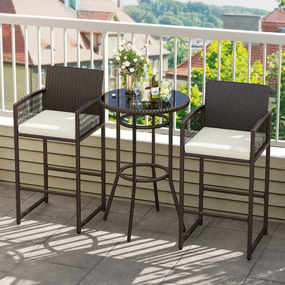 3 Piece Patio Bar Set, Wicker Bar Height Round Table And Armchairs, White Patio Bar Furniture at Gallery Canada