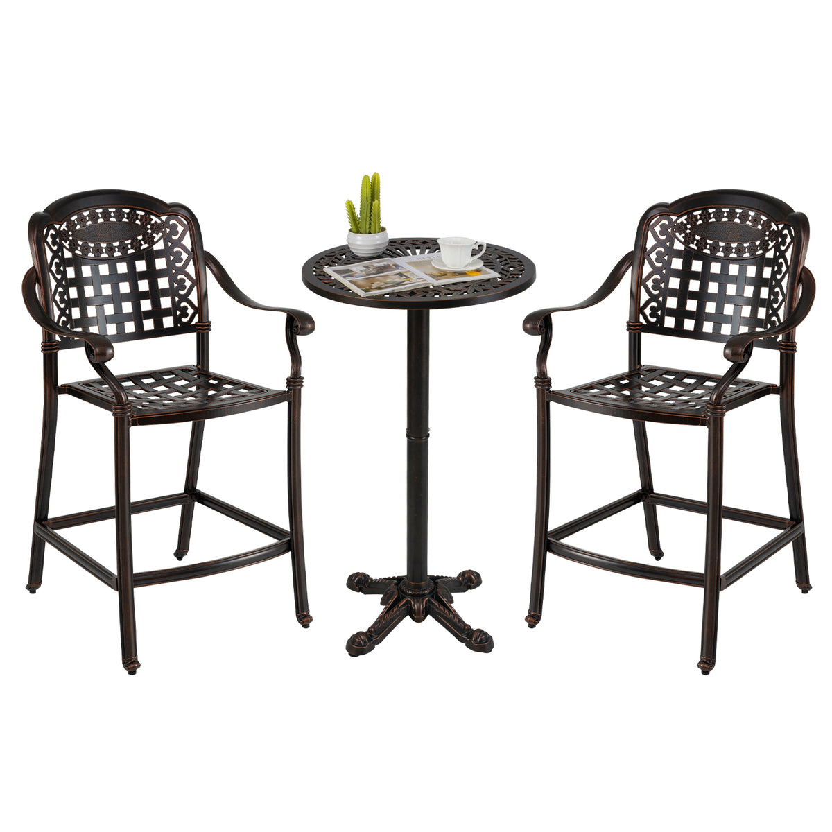 3 Piece Patio Bar Set Outdoor Cast Aluminum Round High Top Table 2 Counter Height Bar Stools Patio Bar Furniture at Gallery Canada