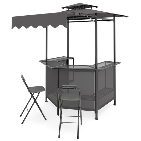 3-Piece Patio Bar Set, with Grill Gazebo & 2 Stools, Black Patio Bar Furniture Black at Gallery Canada