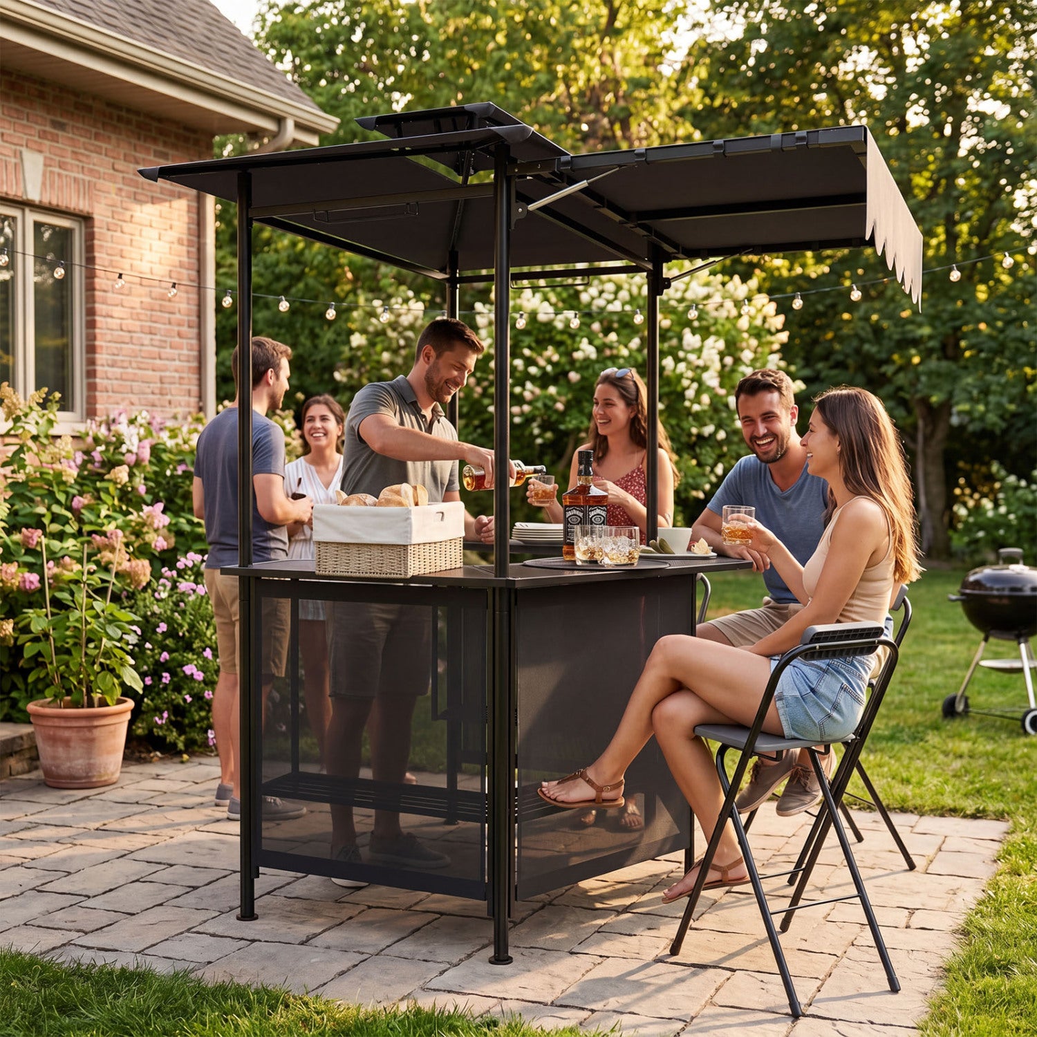 3-Piece Patio Bar Set, with Grill Gazebo & 2 Stools, Black Patio Bar Furniture at Gallery Canada
