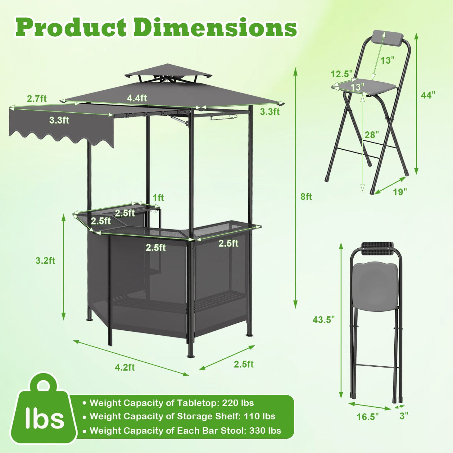 3-Piece Patio Bar Set, with Grill Gazebo & 2 Stools, Black Patio Bar Furniture at Gallery Canada