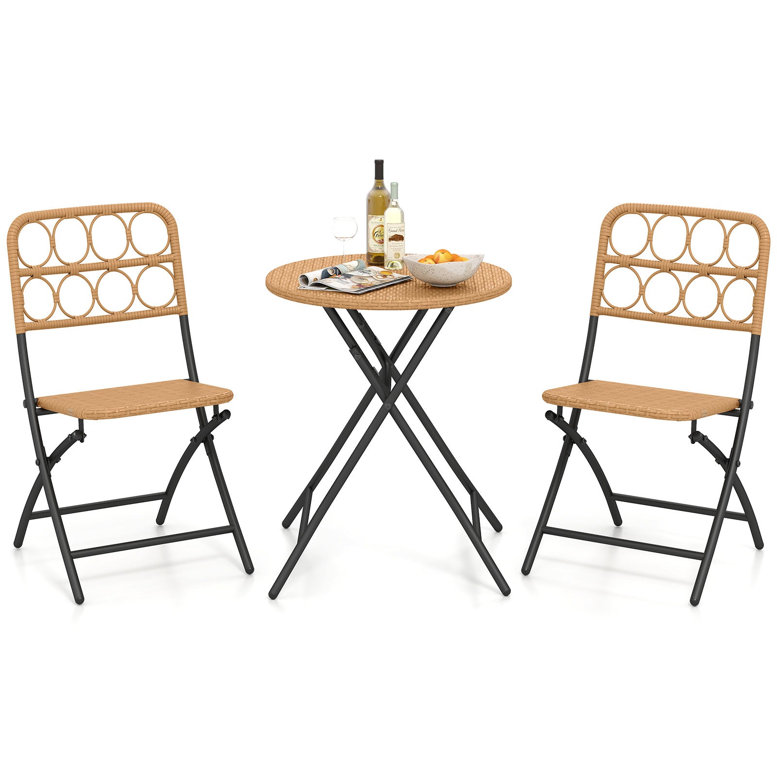 3 Piece Patio Bistro Set, Folding Round Table And Chairs, Wicker Seat Patio Conversation Sets at Gallery Canada