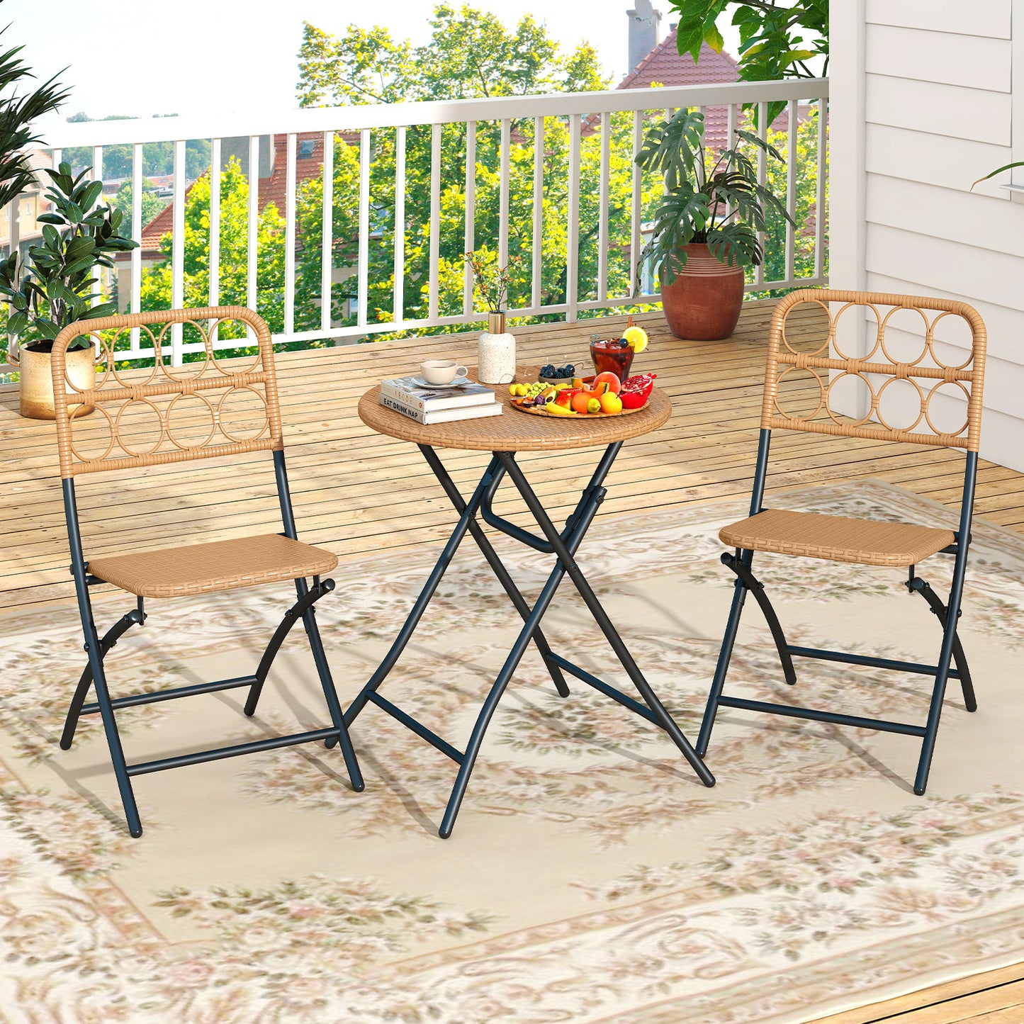 3 Piece Patio Bistro Set, Folding Round Table And Chairs, Wicker Seat Patio Conversation Sets at Gallery Canada
