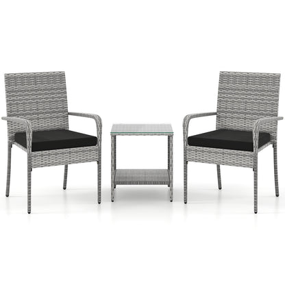 3 Piece Patio Set With Cushions, Tempered Glass Tabletop, Black Patio Furniture Sets Black at Gallery Canada