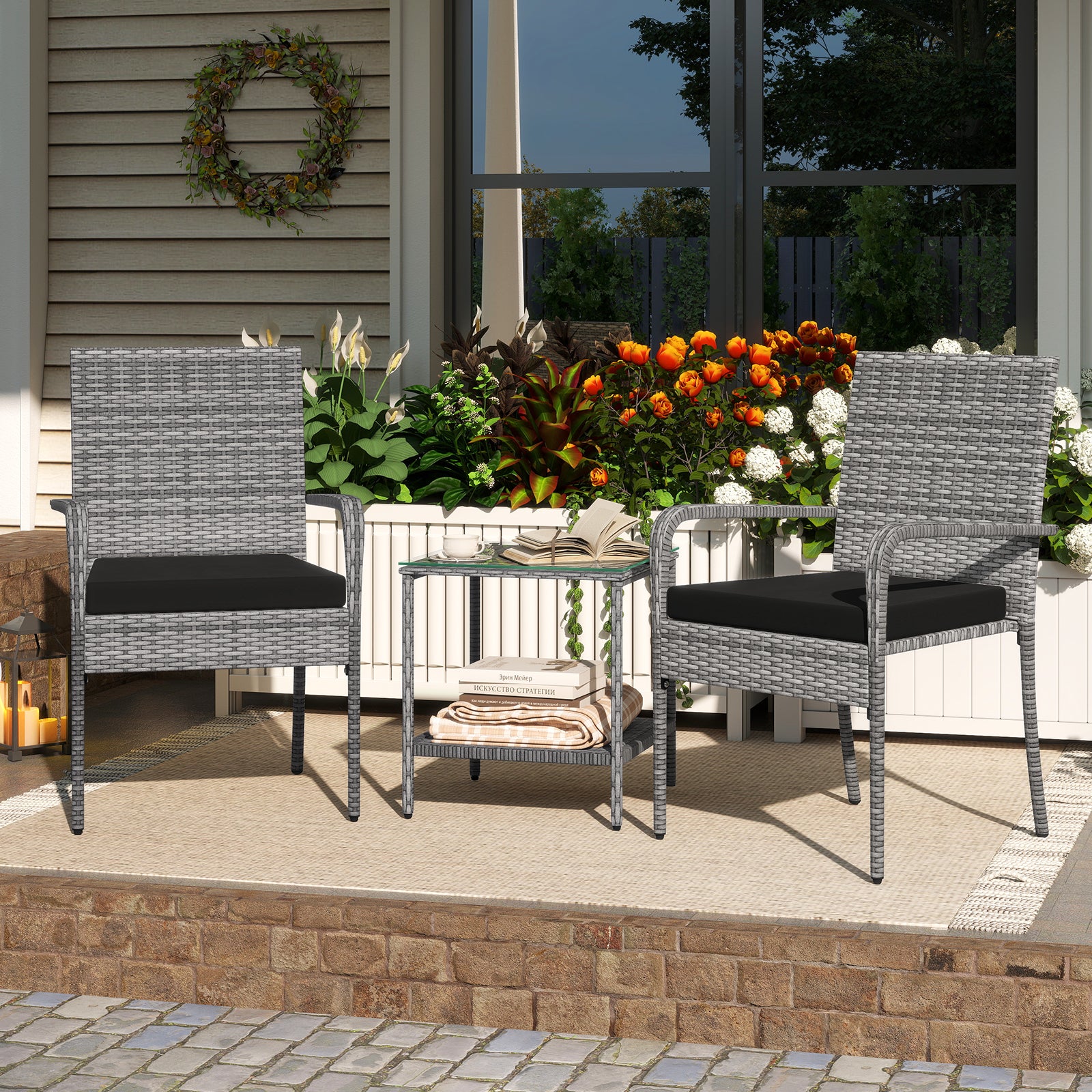 3 Piece Patio Set With Cushions, Tempered Glass Tabletop, Black Patio Furniture Sets at Gallery Canada