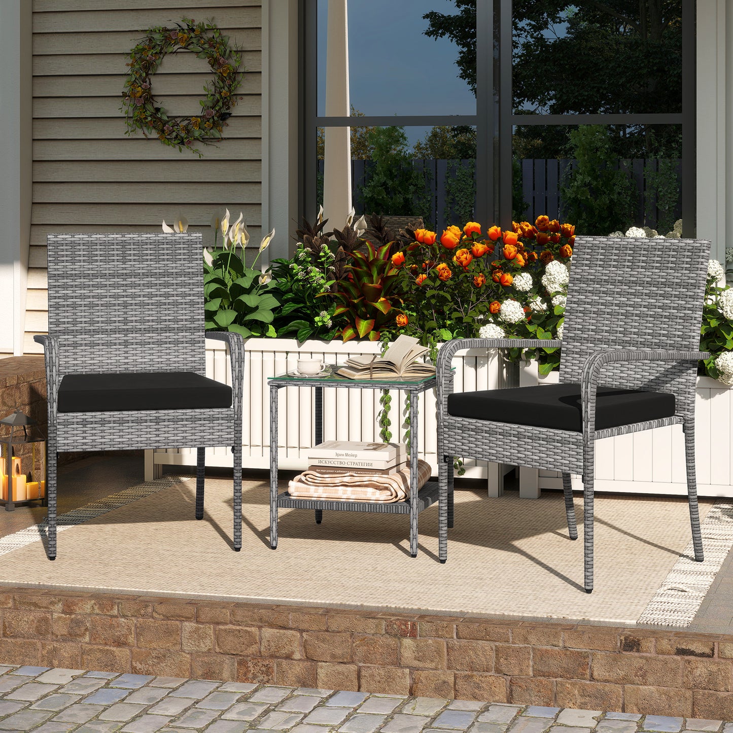 3 Piece Patio Set With Cushions, Tempered Glass Tabletop, Black Patio Furniture Sets at Gallery Canada