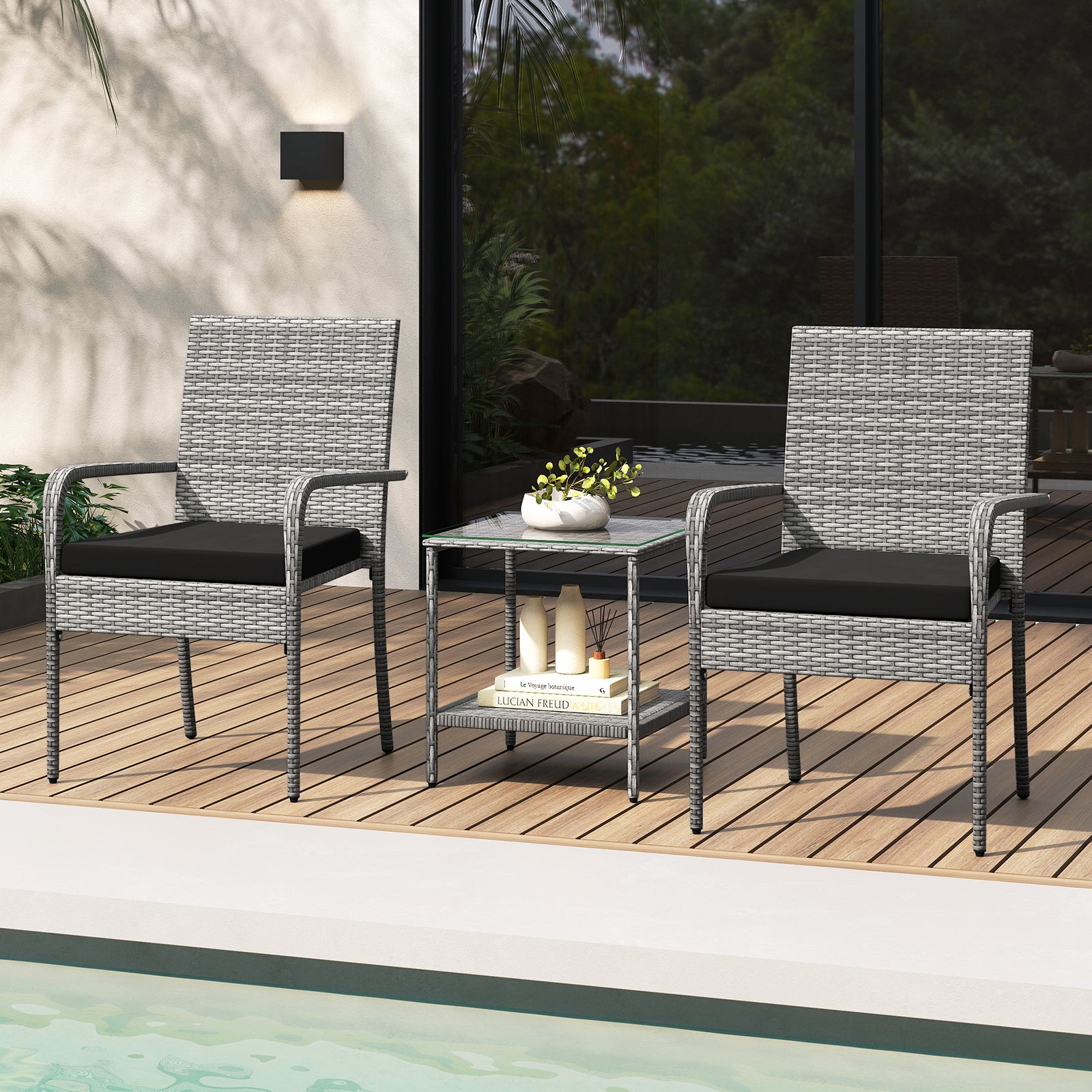 3 Piece Patio Set With Cushions, Tempered Glass Tabletop, Black Patio Furniture Sets at Gallery Canada