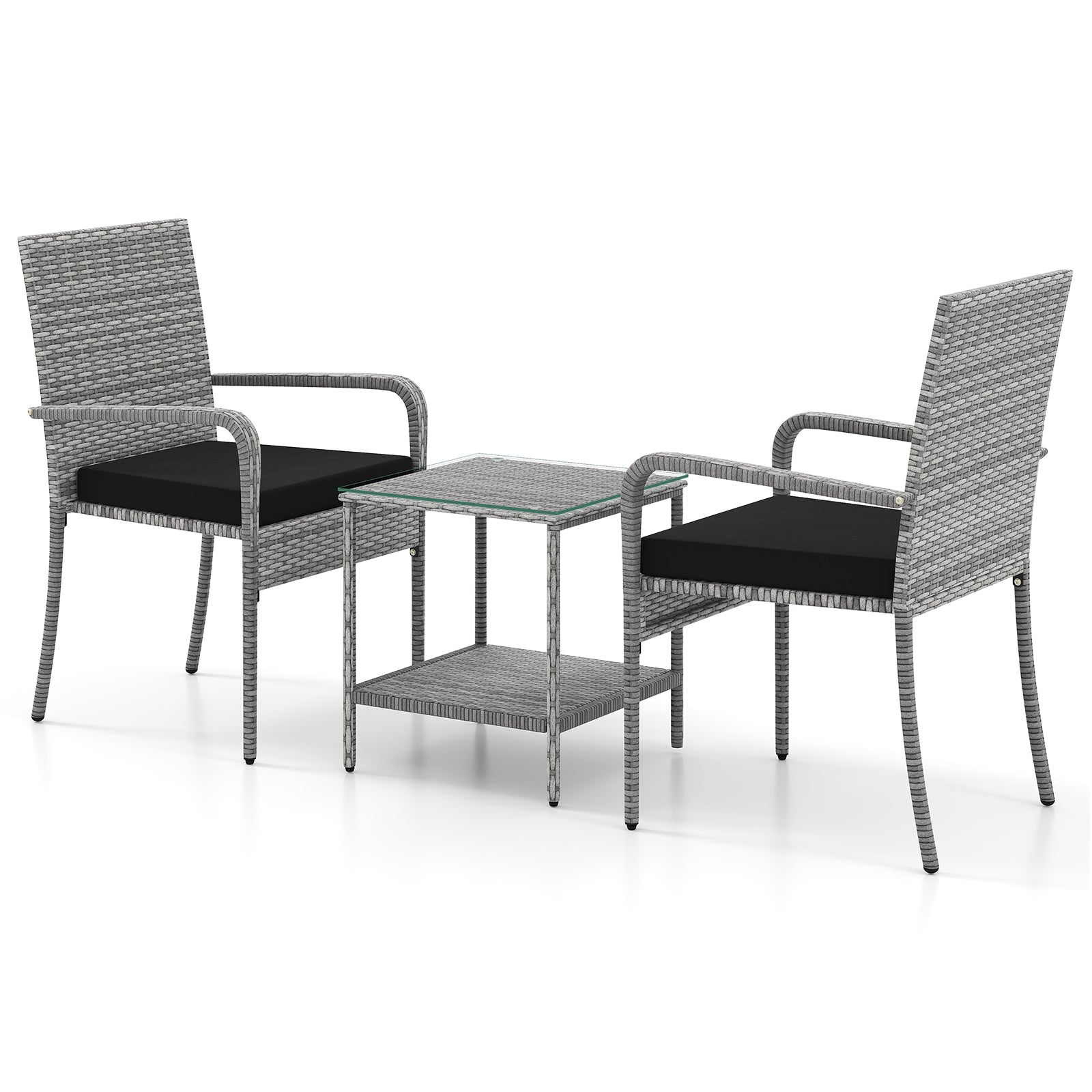 3 Piece Patio Set With Cushions, Tempered Glass Tabletop, Black Patio Furniture Sets at Gallery Canada