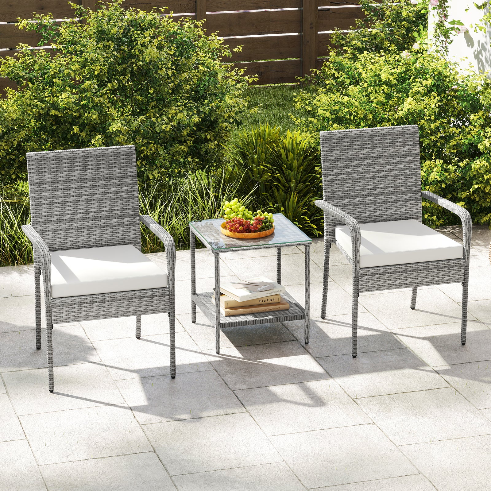 3 Piece Patio Set With Cushions, Tempered Glass Tabletop, White Patio Furniture Sets at Gallery Canada
