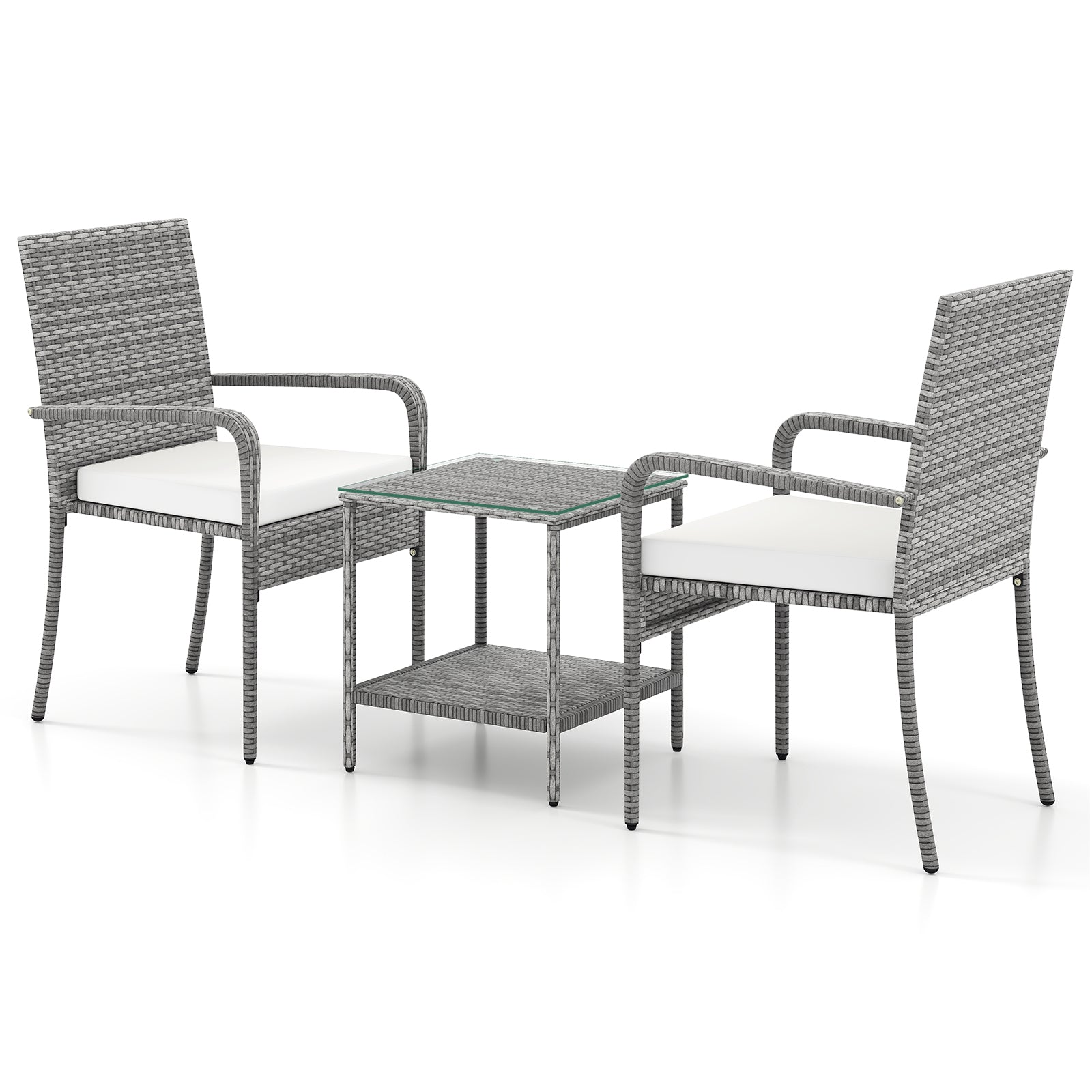 3 Piece Patio Set With Cushions, Tempered Glass Tabletop, White Patio Furniture Sets at Gallery Canada