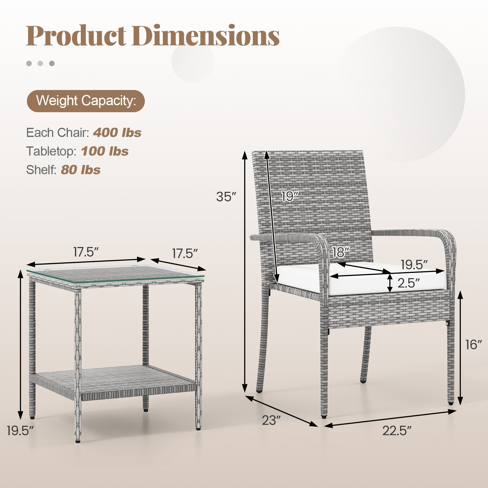 3 Piece Patio Set With Cushions, Tempered Glass Tabletop, White Patio Furniture Sets at Gallery Canada