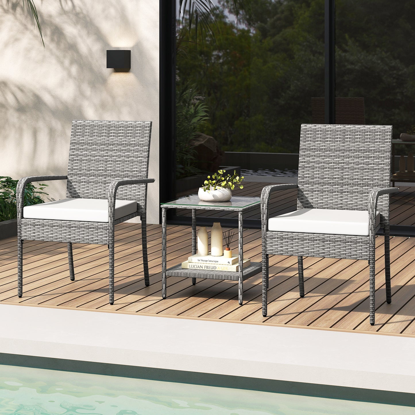 3 Piece Patio Set With Cushions, Tempered Glass Tabletop, White Patio Furniture Sets at Gallery Canada