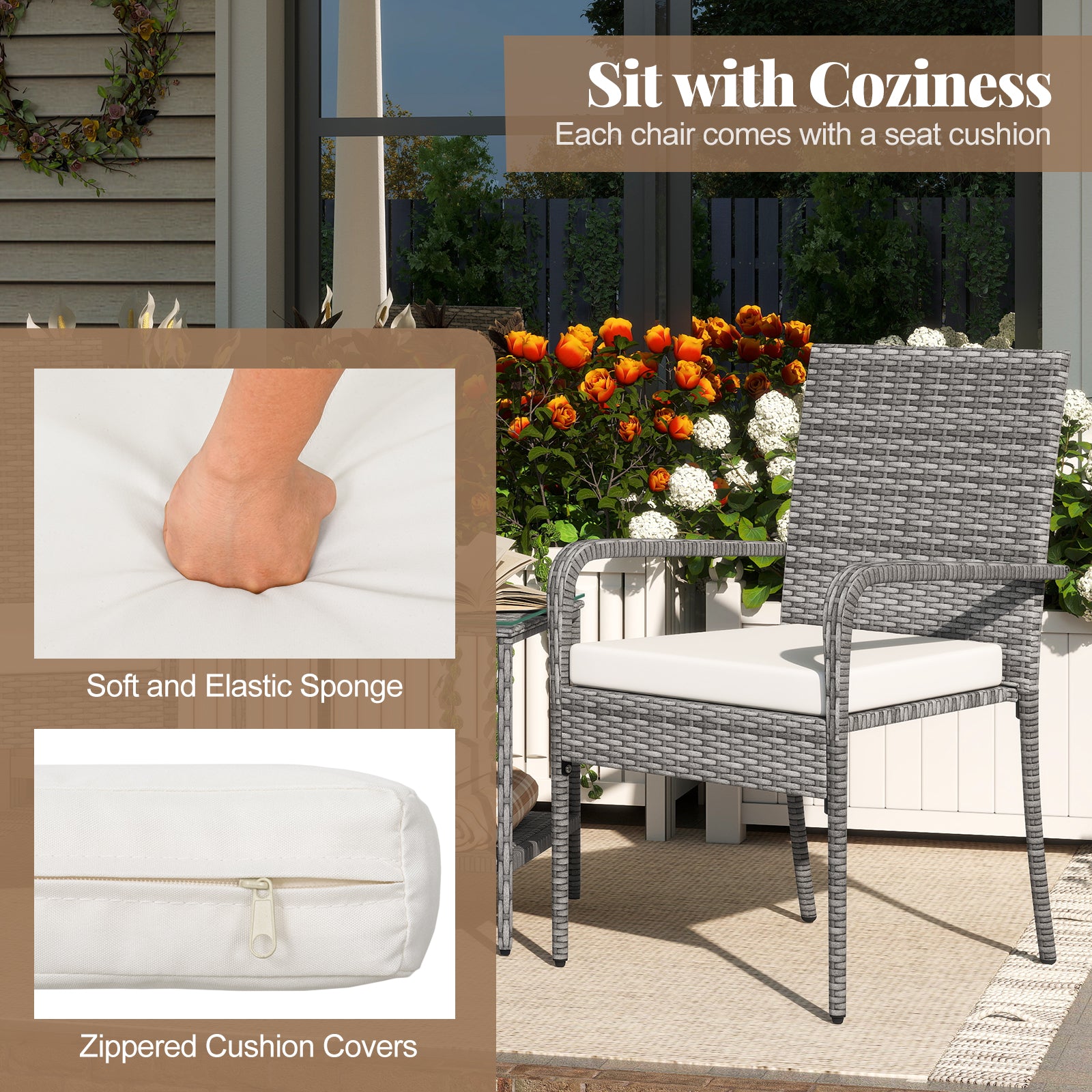 3 Piece Patio Set With Cushions, Tempered Glass Tabletop, White Patio Furniture Sets at Gallery Canada