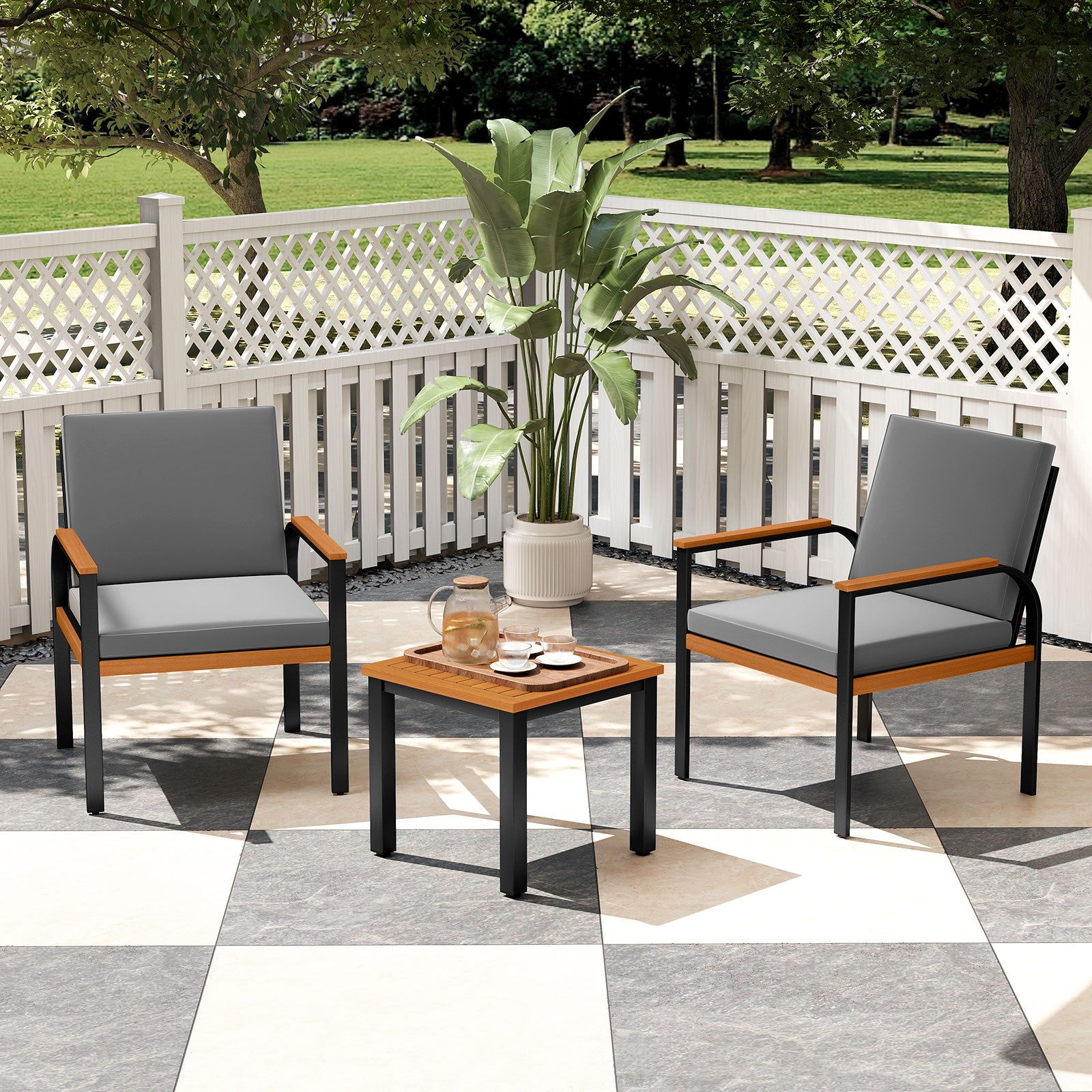 3 Piece Patio Furniture Set, Outdoor Conversation Set, Coffee Table, Gray Patio Conversation Sets at Gallery Canada