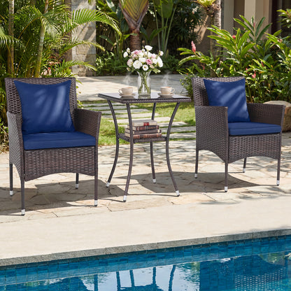 3-Piece Patio Set, Rattan Bistro Chairs, 2-Tier Tempered Glass Table, Navy Patio Conversation Sets at Gallery Canada