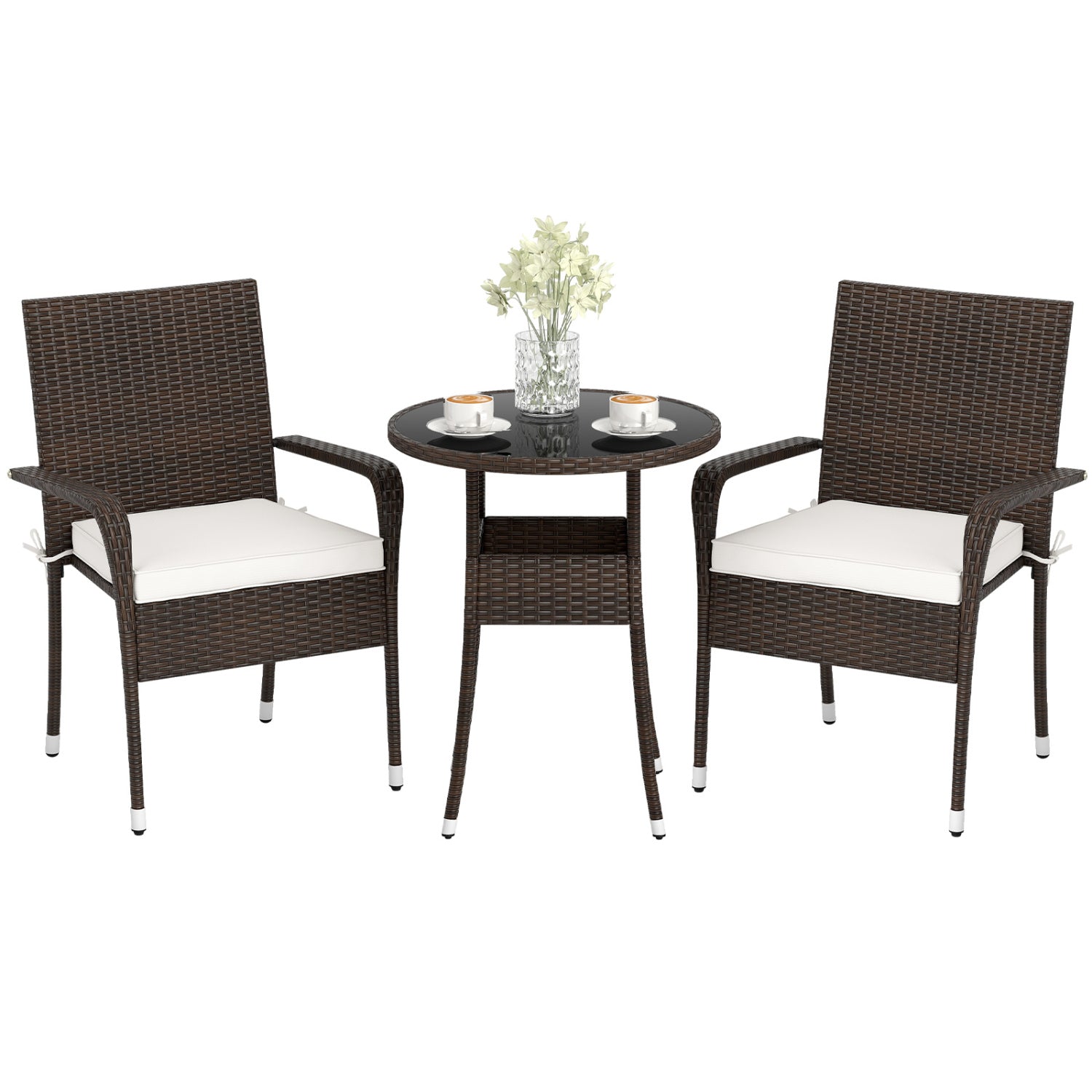 3-Piece Patio Set, PE Rattan Wicker Chairs, Tempered Glass Table, White Patio Conversation Sets White at Gallery Canada