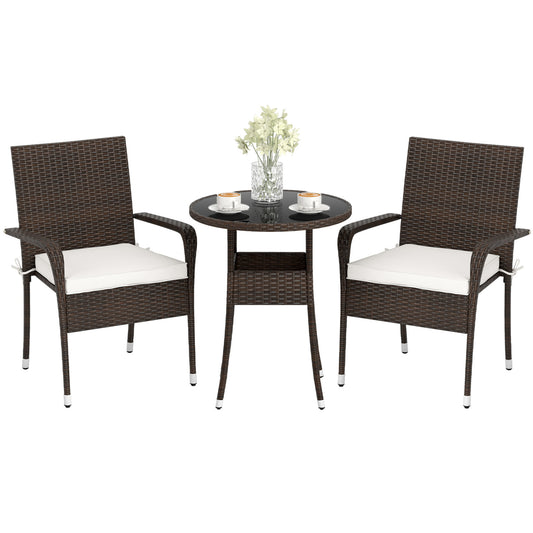 3-Piece Patio Set, PE Rattan Wicker Chairs, Tempered Glass Table, White Patio Conversation Sets White at Gallery Canada