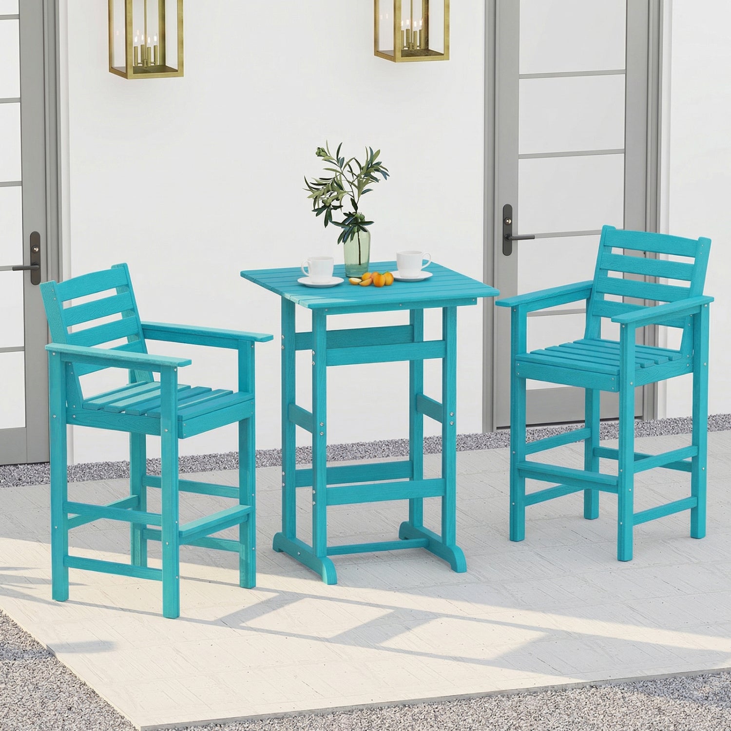 3-Piece Patio Bar Set With Square High-Top Table, Turquoise Patio Furniture Sets at Gallery Canada