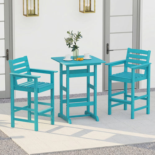 3-Piece Patio Bar Set With Square High-Top Table, Turquoise