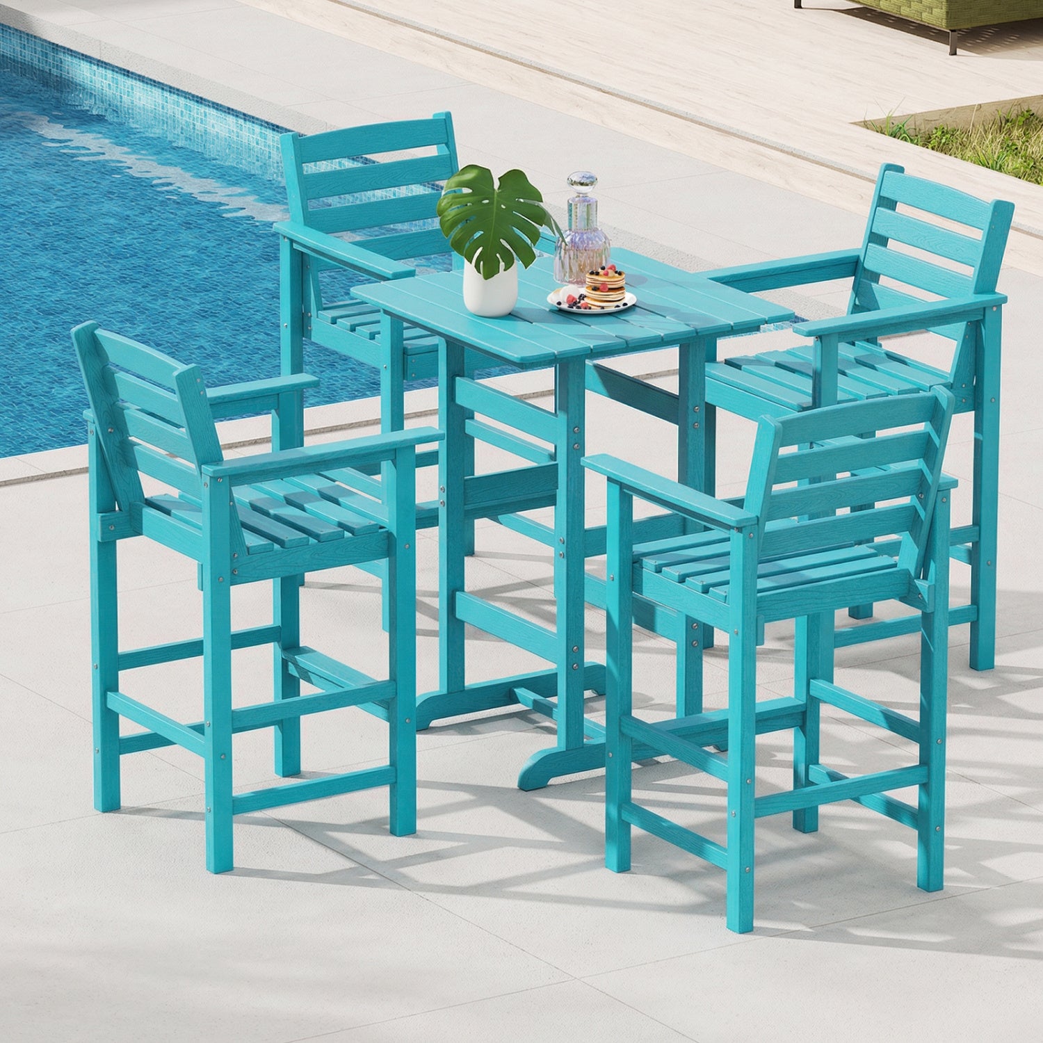 3-Piece Patio Bar Set With Square High-Top Table, Turquoise Patio Furniture Sets at Gallery Canada