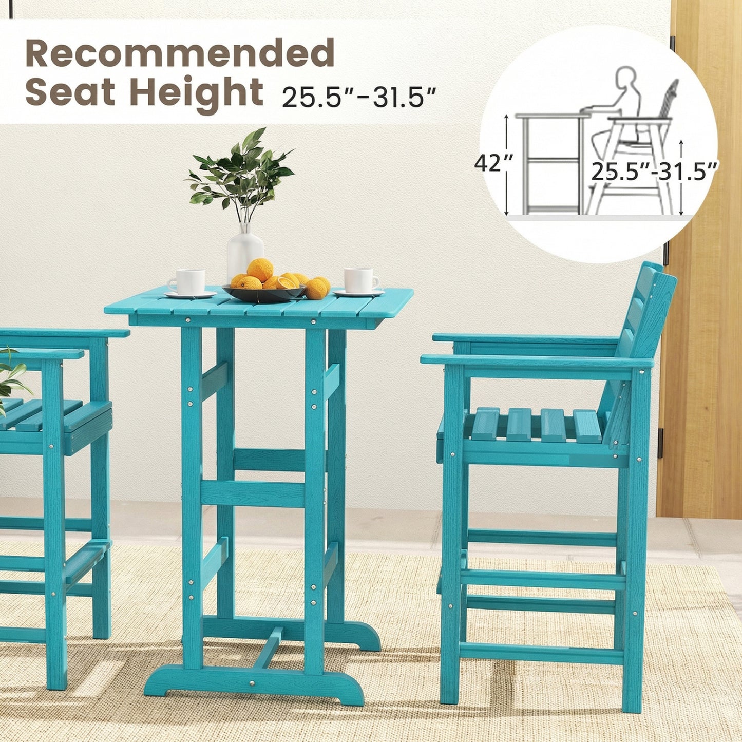 3-Piece Patio Bar Set With Square High-Top Table, Turquoise Patio Furniture Sets at Gallery Canada
