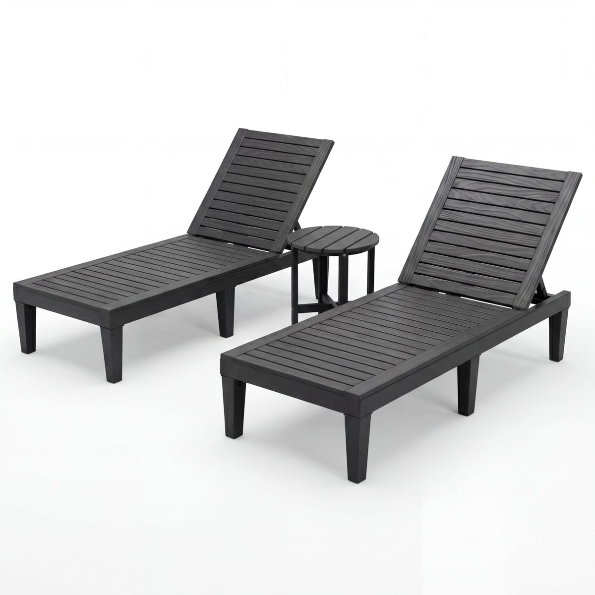3-Piece Patio Lounge Set, Adjustable Recliner Chairs, Round Side Table Outdoor Chaise Lounges at Gallery Canada