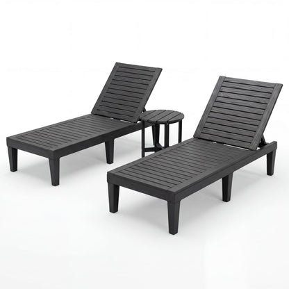 3-Piece Patio Lounge Set, Adjustable Recliner Chairs, Round Side Table Outdoor Chaise Lounges at Gallery Canada