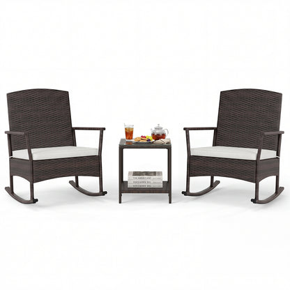 3 Piece Patio Rocking Set, Wicker Chairs, 2-Tier Coffee Table, Off White Patio Conversation Sets Off White at Gallery Canada