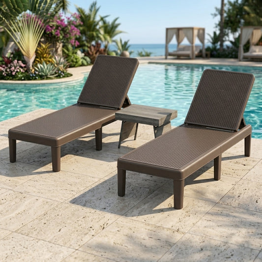 3-Piece Patio Set, 2 Adjustable Lounger Chairs, Rattan Side Table Outdoor Chaise Lounges Options at Gallery Canada