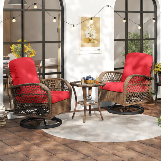 3 Piece Patio Swivel Rocker Set, Tempered Glass Side Table, Thick Cushions, Red Patio Rocking Chairs & Gliders Red at Gallery Canada