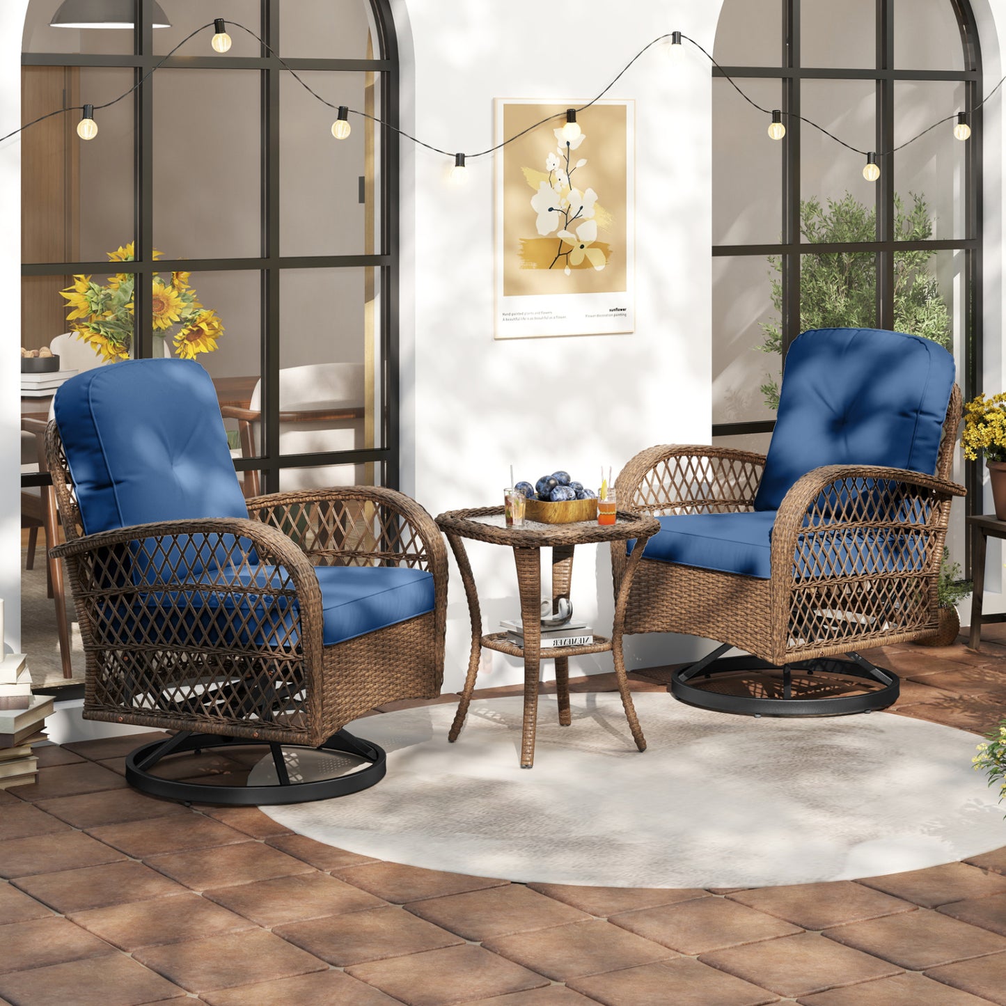 3-Piece Patio Swivel Rocker Set, Navy Patio Rocking Chairs & Gliders at Gallery Canada