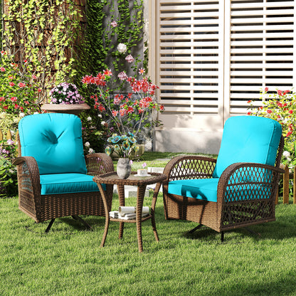 3 Piece Patio Swivel Rocker Set with Tempered Glass Side Table and Thick Cushions, Turquoise Patio Rocking Chairs & Gliders at Gallery Canada