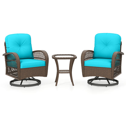 3 Piece Patio Swivel Rocker Set with Tempered Glass Side Table and Thick Cushions, Turquoise Patio Rocking Chairs & Gliders at Gallery Canada
