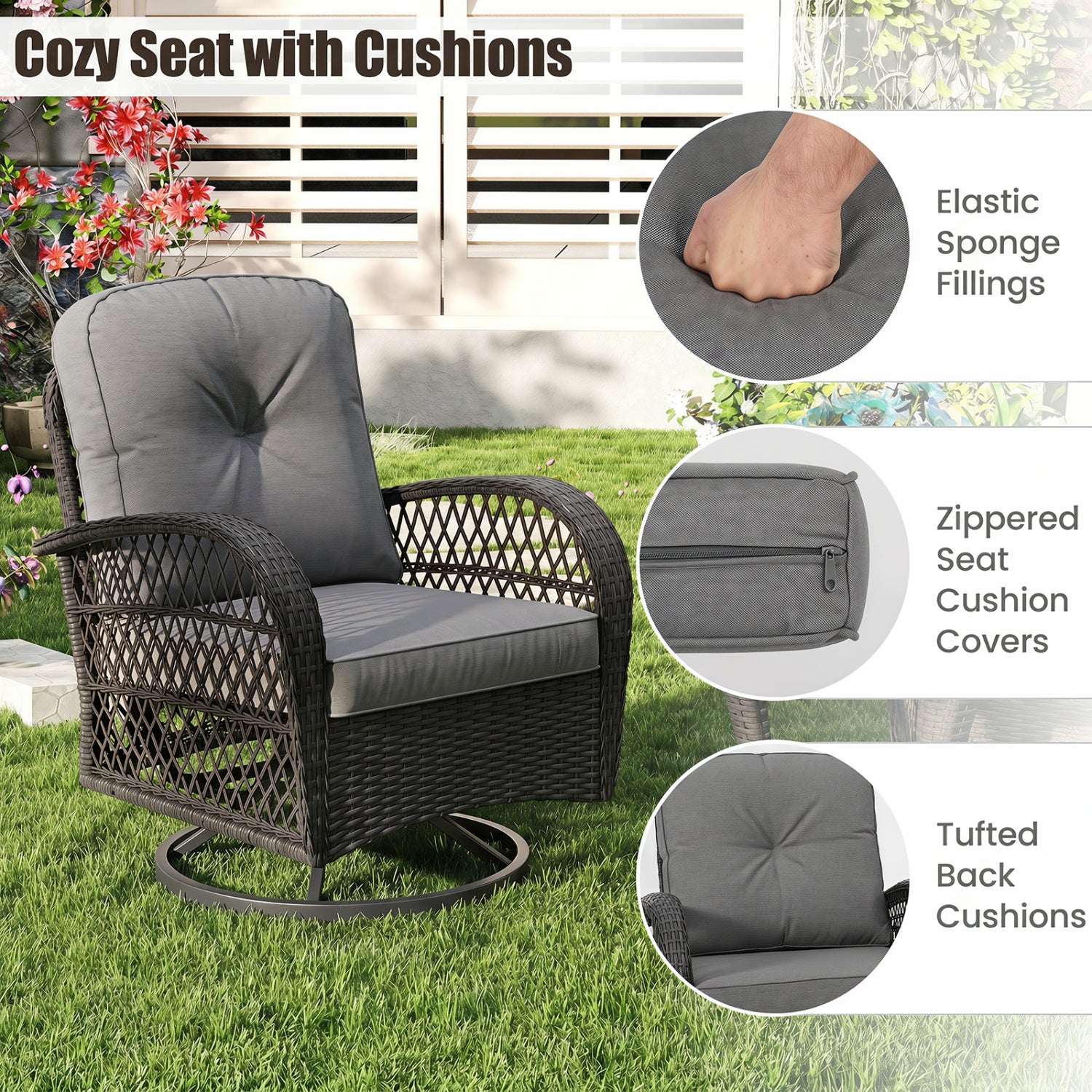 3 Piece Patio Swivel Rocker Set, Dark Gray Patio Rocking Chairs & Gliders at Gallery Canada