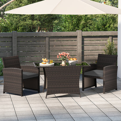 3 Piece Patio Wicker Dining Set, Glass Table, Gray