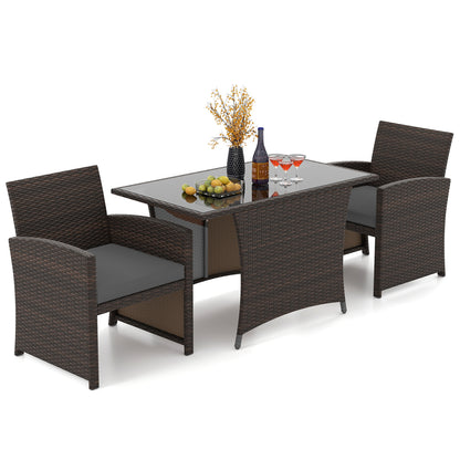 3 Piece Patio Wicker Dining Set, Glass Table, Gray