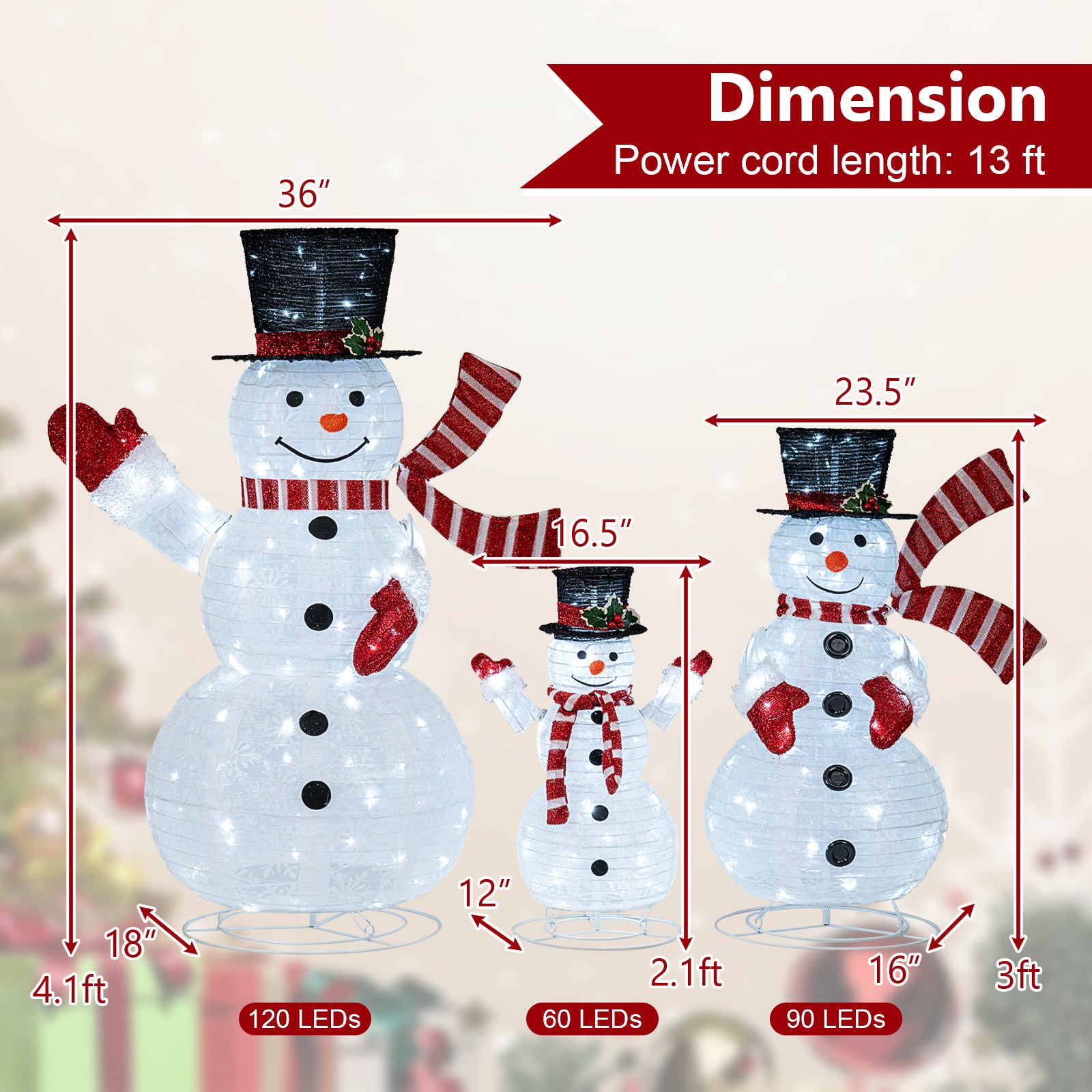 3-Piece Pre-Lit 3D Snowman Set, 270 LED Lights, Multicolor Christmas Decor & Accessories at Gallery Canada