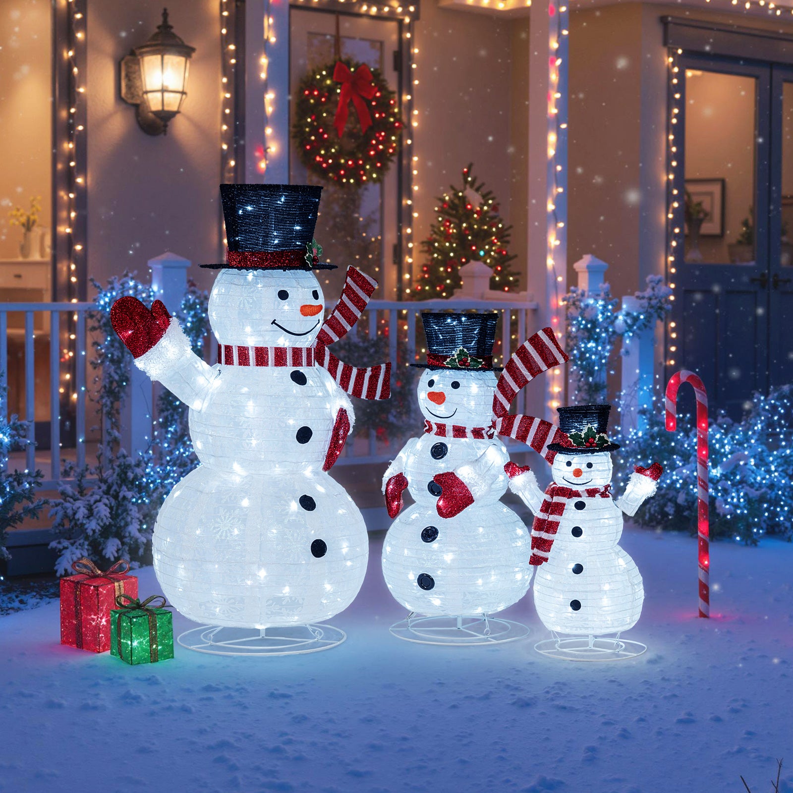 3-Piece Pre-Lit 3D Snowman Set, 270 LED Lights, Multicolor Christmas Decor & Accessories at Gallery Canada