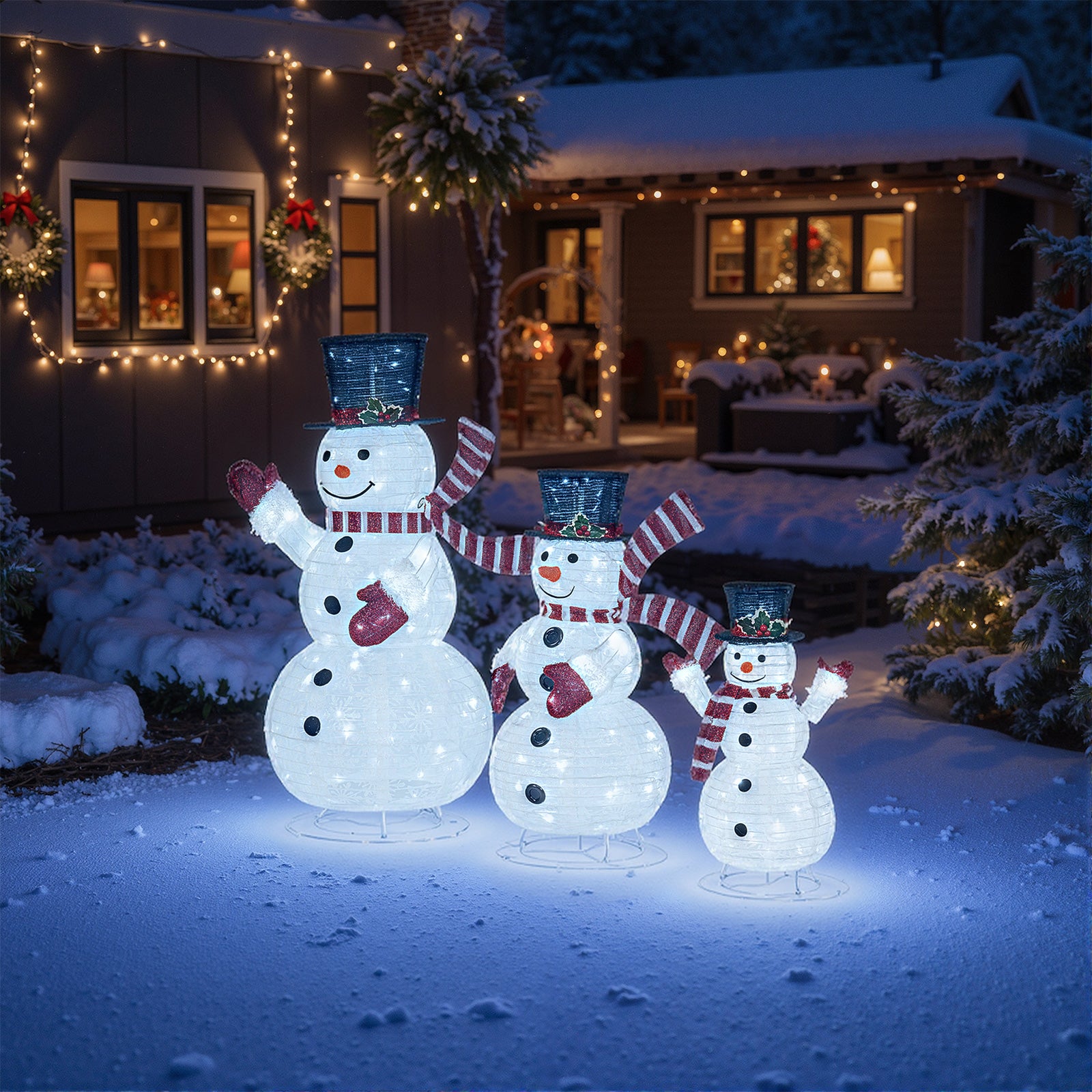 3-Piece Pre-Lit 3D Snowman Set, 270 LED Lights, Multicolor Christmas Decor & Accessories at Gallery Canada