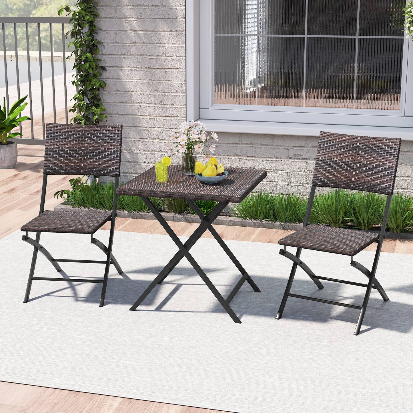 3 Piece Rattan Bistro Set, Outdoor Folding Dining Table And Chairs Patio Conversation Sets at Gallery Canada