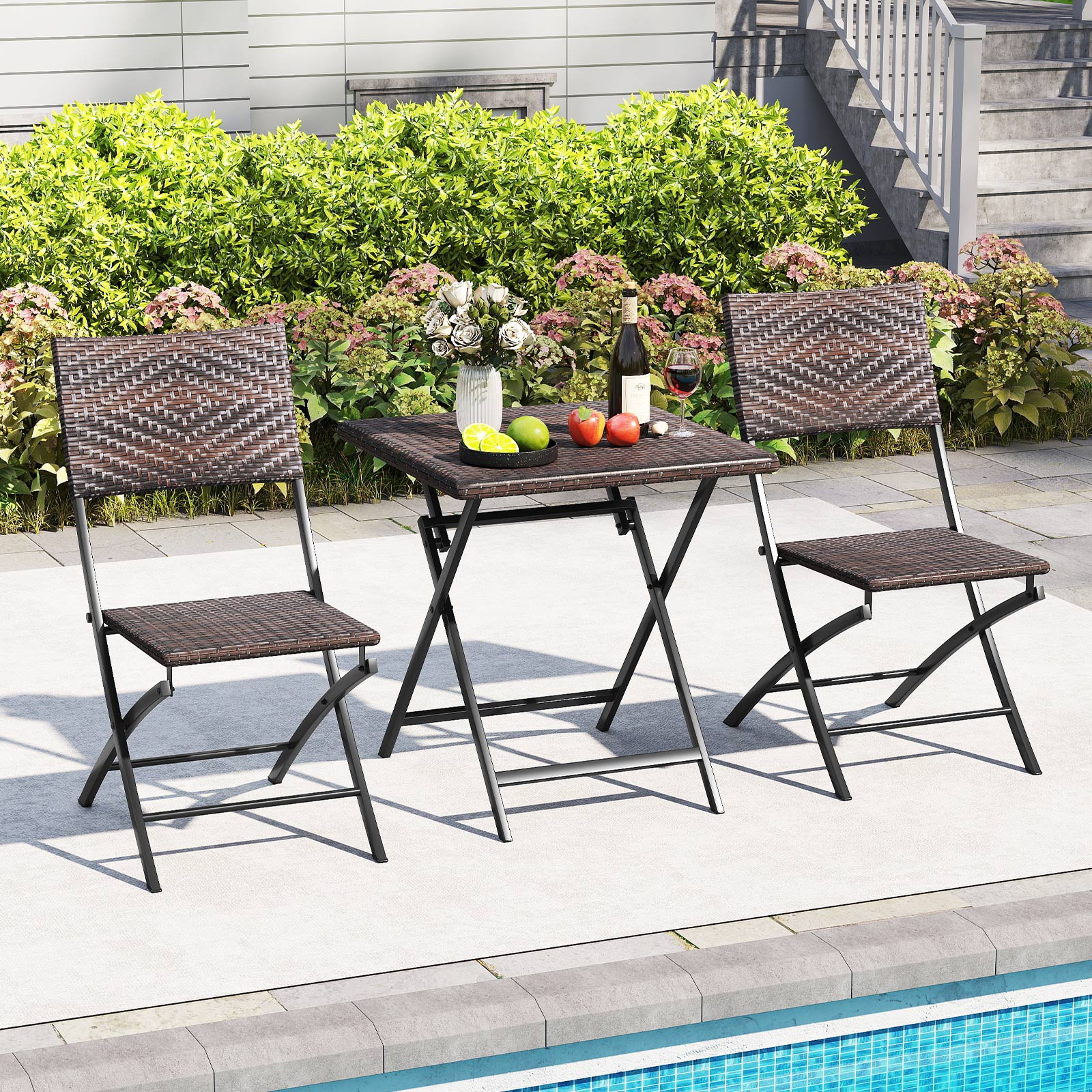 3 Piece Rattan Bistro Set, Outdoor Folding Dining Table And Chairs Patio Conversation Sets at Gallery Canada