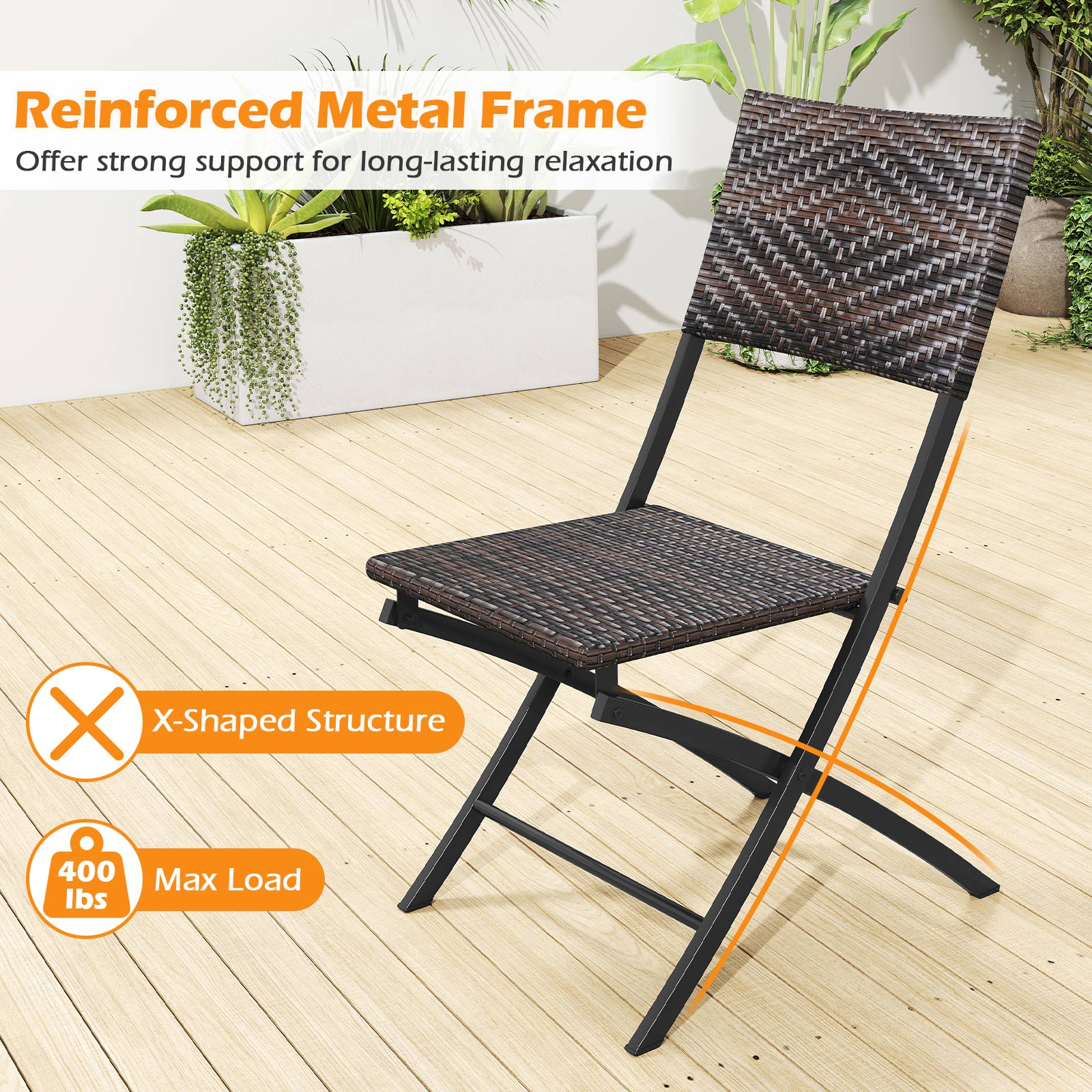 3 Piece Rattan Bistro Set, Outdoor Folding Dining Table And Chairs Patio Conversation Sets at Gallery Canada