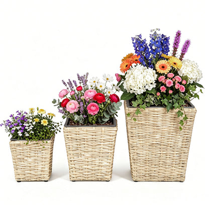 3-Piece Rattan Planter Box Kit with Liners, Natural Raised Garden Beds at Gallery Canada