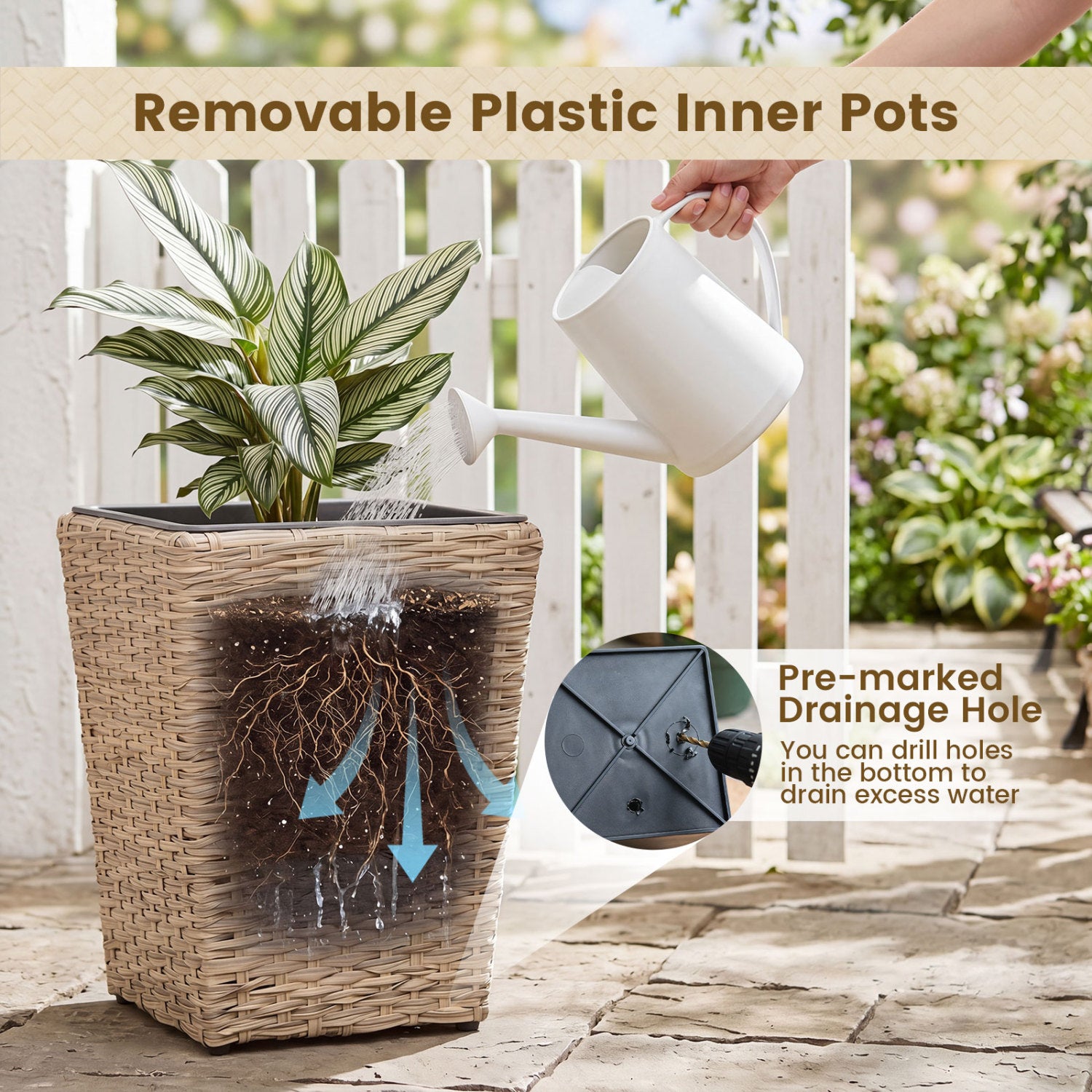 3-Piece Rattan Planter Box Kit with Liners, Natural Raised Garden Beds at Gallery Canada