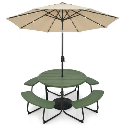 3-Piece Round Picnic Set with 10FT Solar LED Umbrella, Base Picnic Tables at Gallery Canada